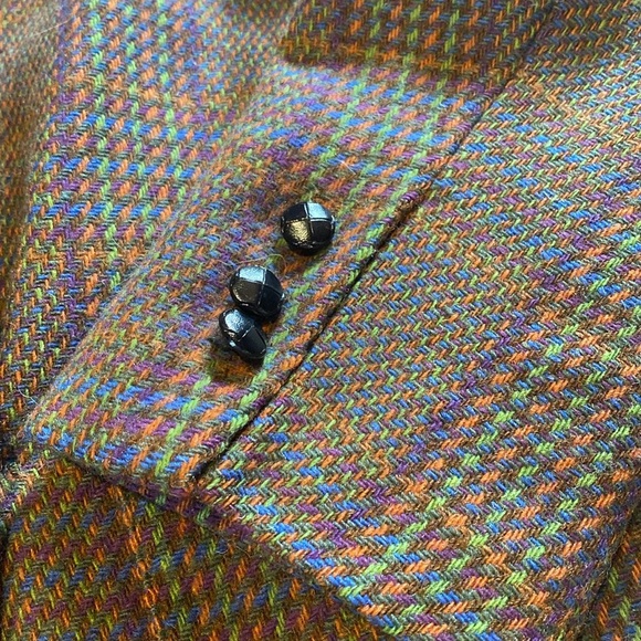 Vintage RARE Find Giorgio Sant’Angelo Tweed Plaid Pure Wool Blazer 12 *Flaw - Picture 2 of 15